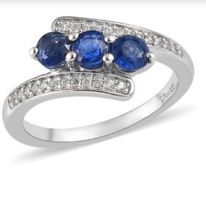 Kashmir Kyanite/White Zircon Ring/Platinum Over Sterling Silver